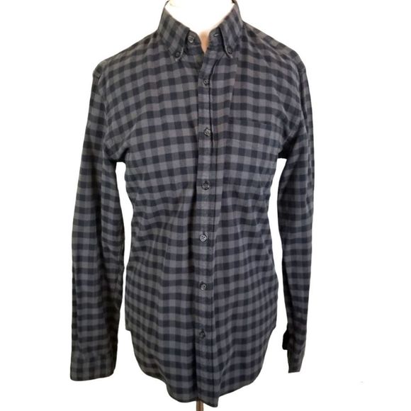 Men's J. Crew Black & Gray Plaid Butter n Down Shirt Size Medium Slim